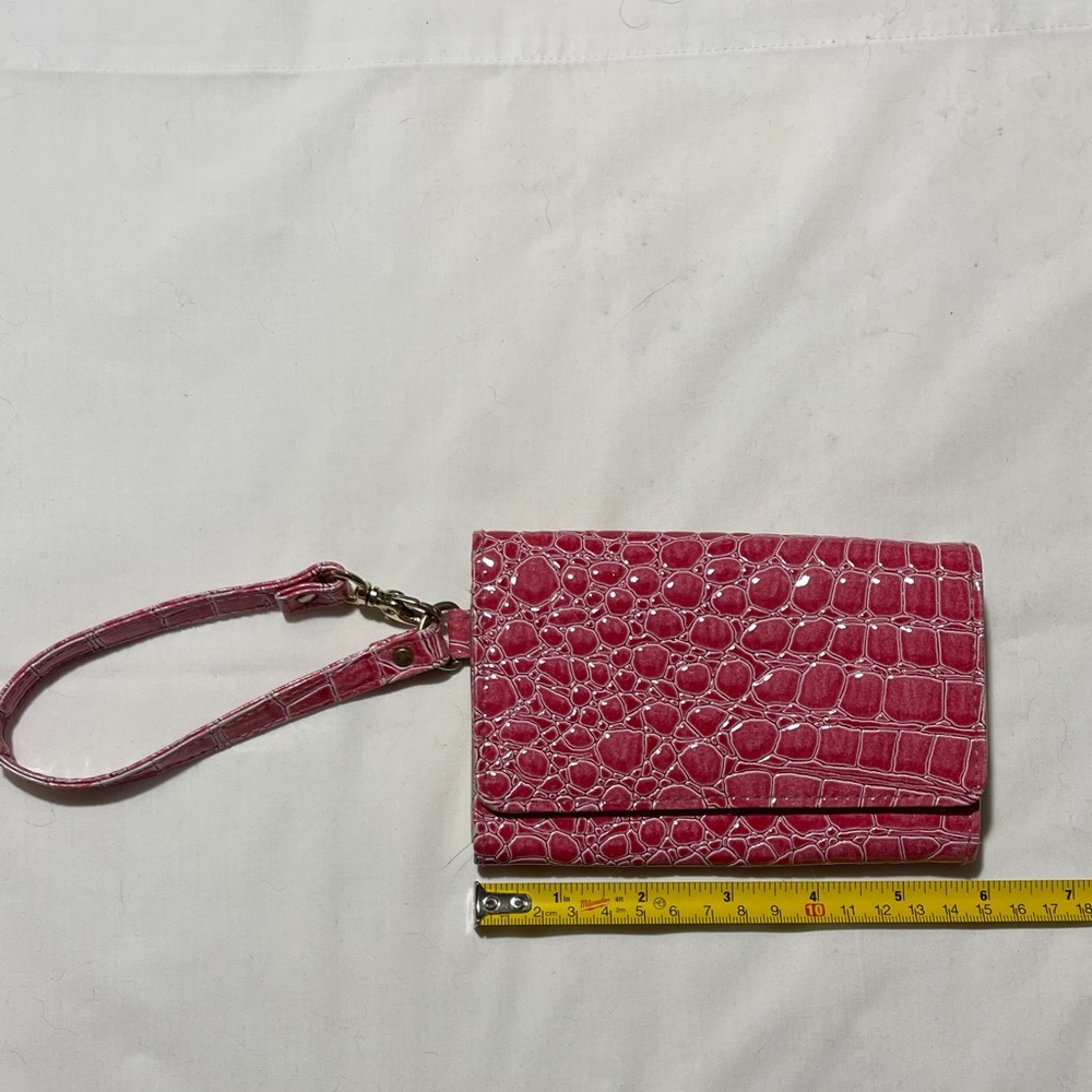 Pink Crocodile Embossed Wristlet